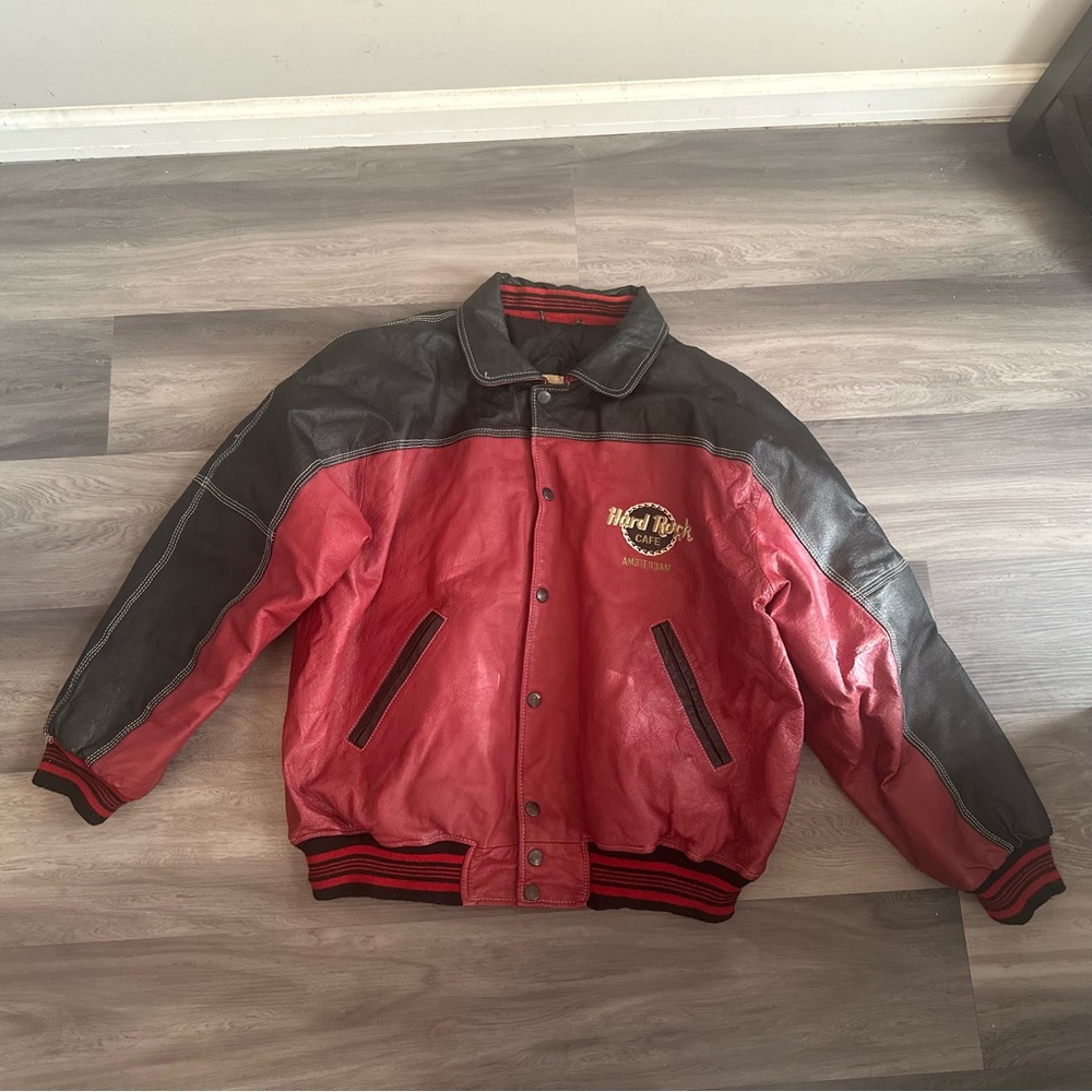 Hard to Find Vintage 90s Hard Rock Cafe Amsterdam Leather Bomber Jacket PLS READ